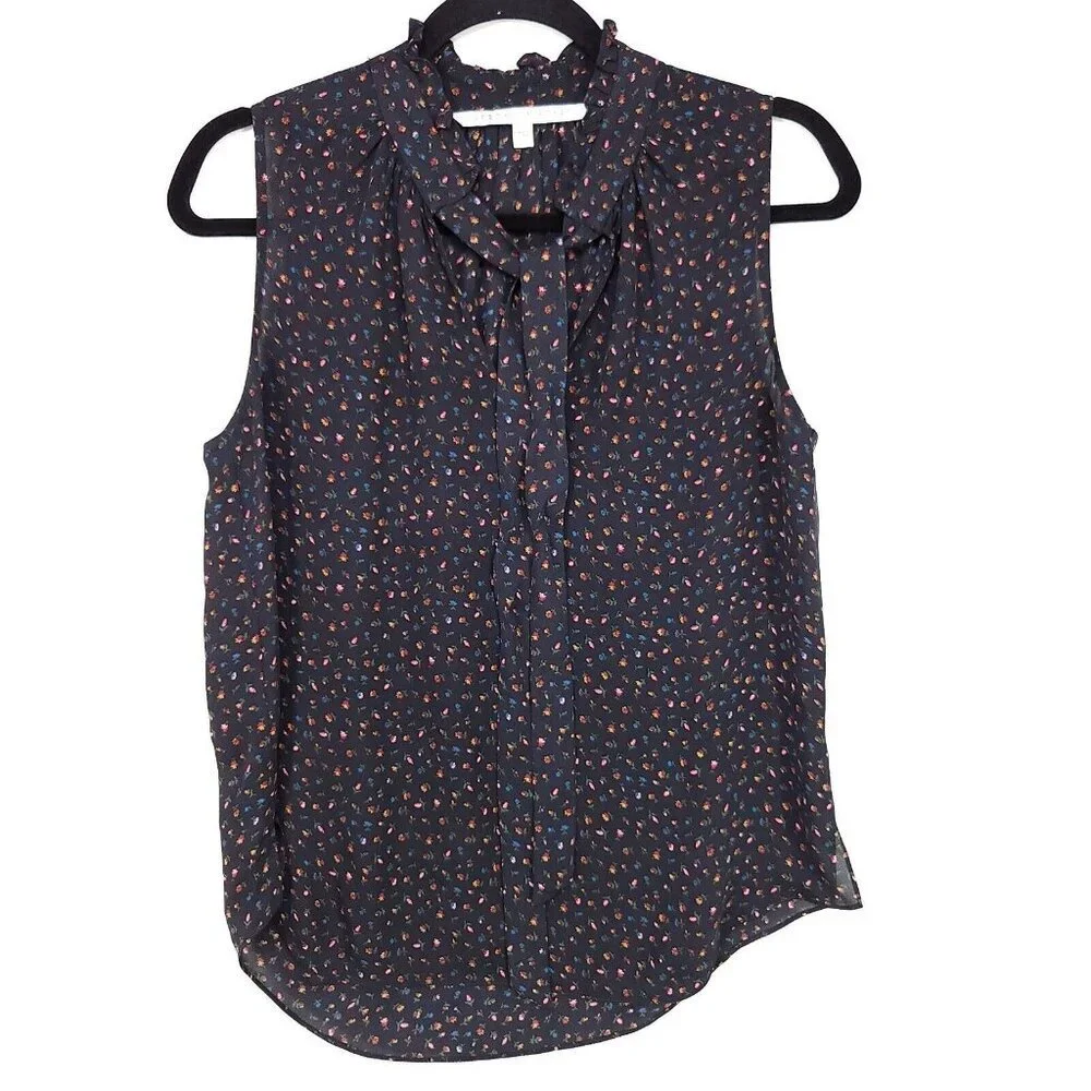 Veronica Beard 100% Silk Top Size 8 Neck Tie Sleeveless Blouse Floral Sleeveless - Picture 2 of 14